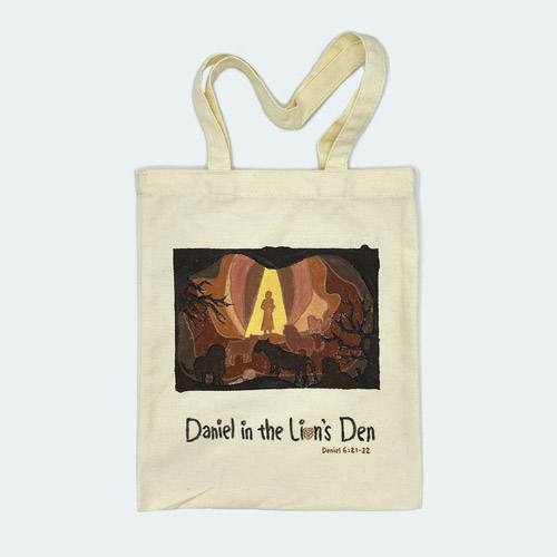 A painted canvas bag