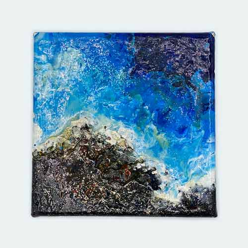 A textured mixed-media artwork