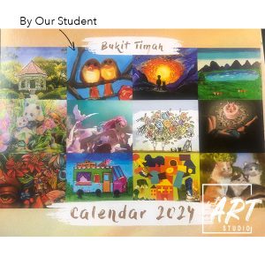 Student acrylic painting of a calendar feature piece