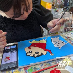 Student acrylic painting of a cartoon dog