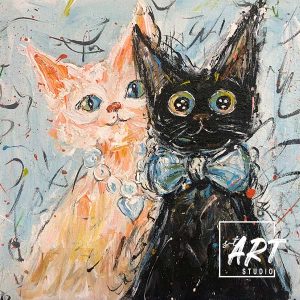 Student acrylic painting of cats