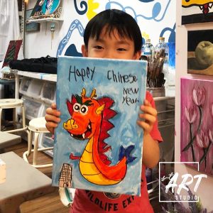 Student acrylic painting of a Chinese New Year dragon