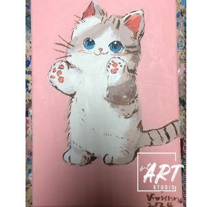 Student acrylic painting of a cute kitten