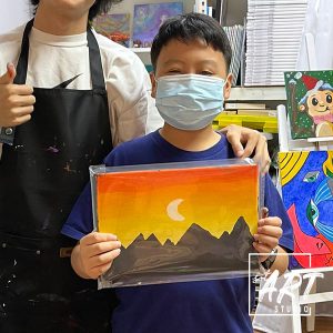 Student acrylic painting of a desert under the moon