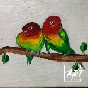 Student acrylic painting of two love birds