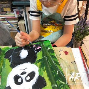 Student acrylic painting of a panda