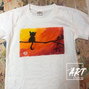 Student handicraft of a sunset T-shirt