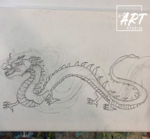 Student sketch art of a dragon