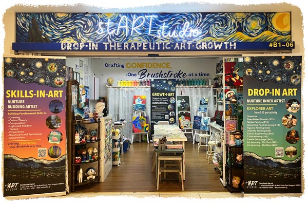 The stART Studio shopfront at Bukit Timah Plaza with its Starry Night mural