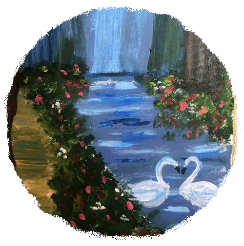 Two swans waterfall painting